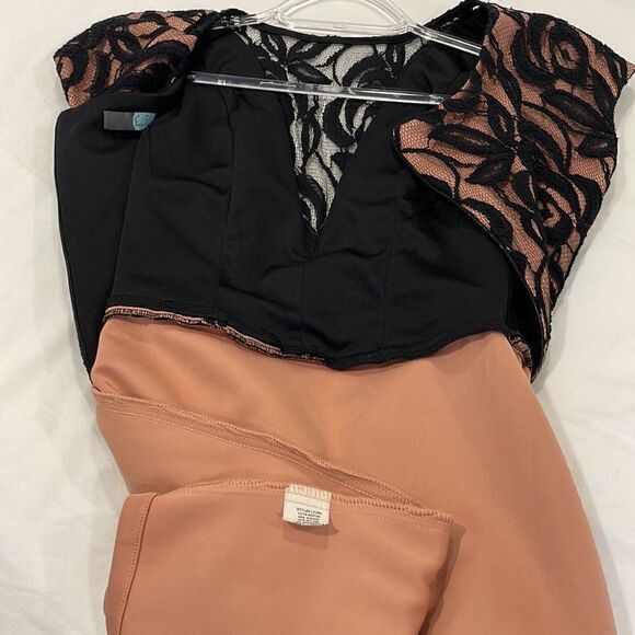 EVA FRANCO Anthropologie black pink lace sheer front midi cocktail dress S - Picture 8 of 9